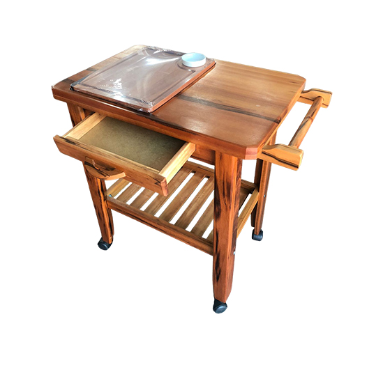 Mesa Carrinho p/ Churrasco em Madeira c/ Tbua Removvel e Gaveta - Artesanal